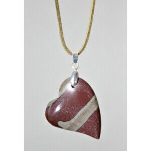 Namibia Zebra Jasper Heart Pendant Necklace Brown Green Stone BOHO OOAK Jewelry